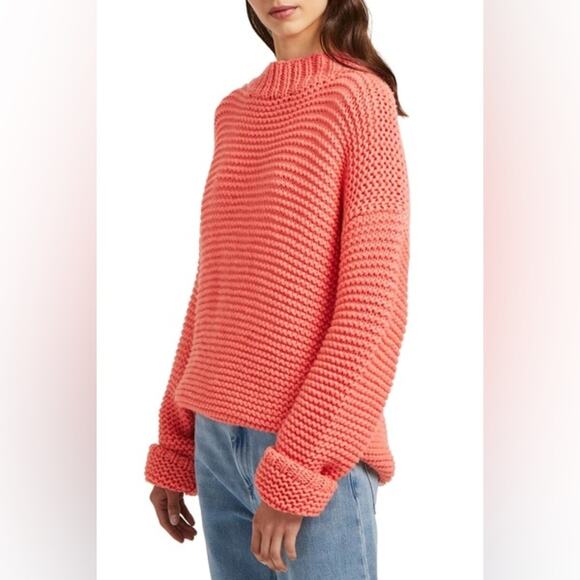 French Connection Chunky Knit Sweater Neon Bright Coral Oversized Size XS - Picture 10 of 10